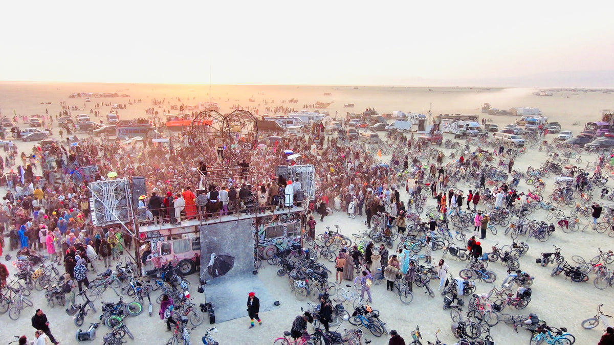 The pop-up studio on the back of the Robot Heart art car at Free / Renegade Burning Man 2021.
